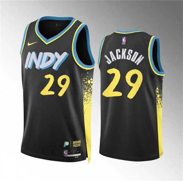 Men%27s Indiana Pacers #29 Quenton Jackson Black 2023-24 City Edition Stitched Basketball Jersey Dzhi->indiana pacers->NBA Jersey